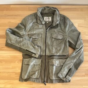 Scully Sage Green Leather/ Canvas Jacket Size M